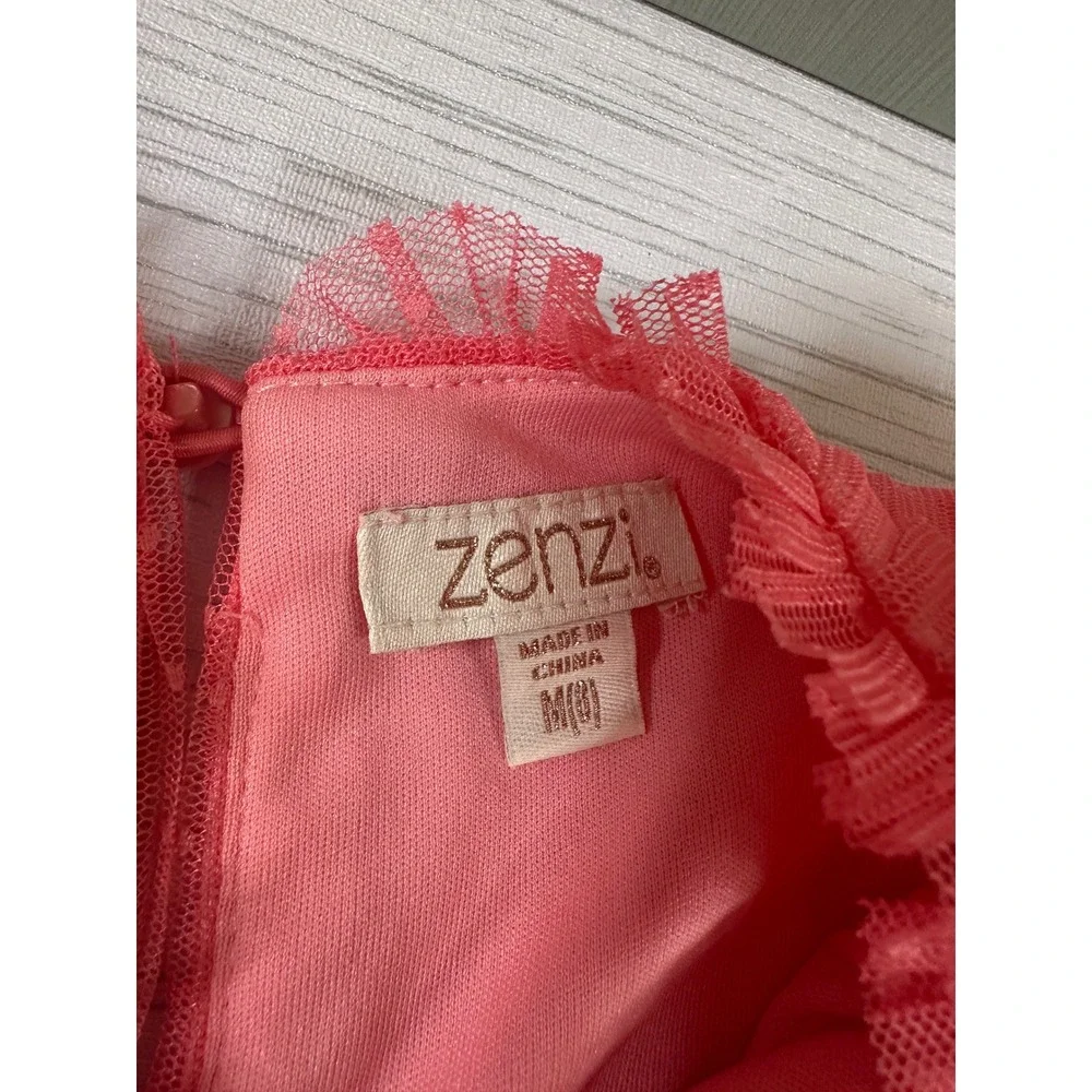 Zenzi Girls Watermelon Pink Swiss Dot Tulle Tiered Ruffle Party Dress Size M 8